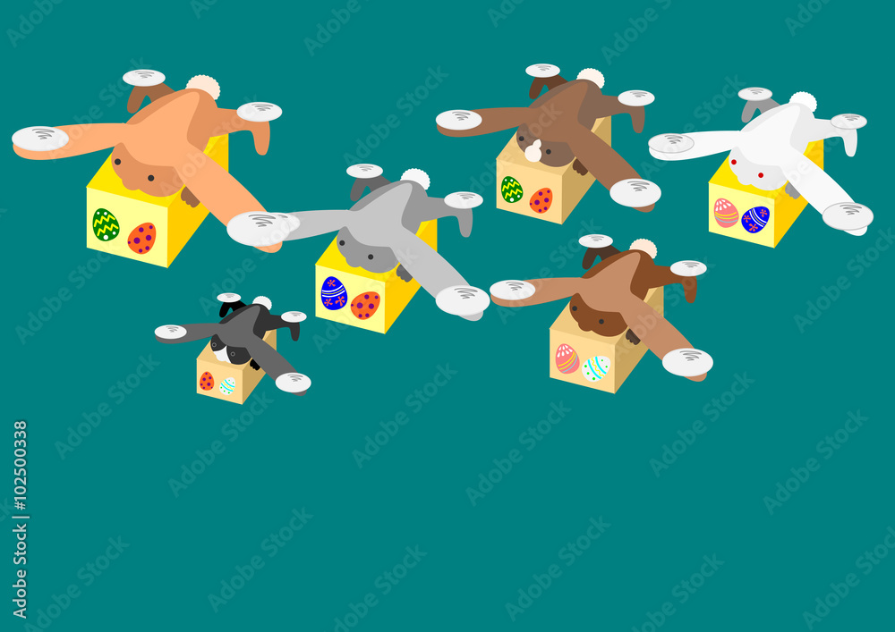 Fototapeta premium Rabbit drone carrying the Easter Egg