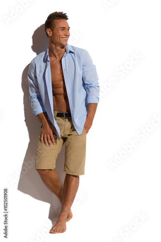 Sexy Male Model Against White Wall