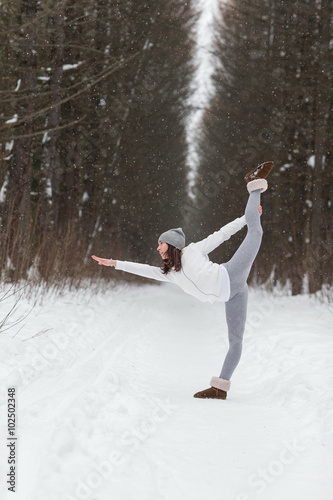 Winter yoga session in beautiful place