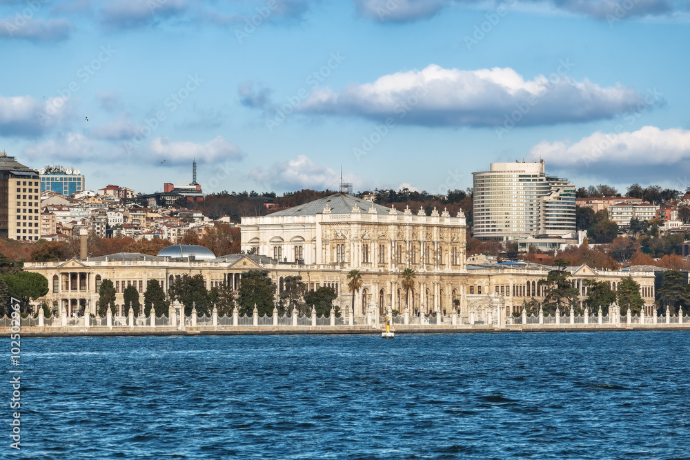 View of Dolmabahce palace from the Bosphorus, Istanbul, Turkey