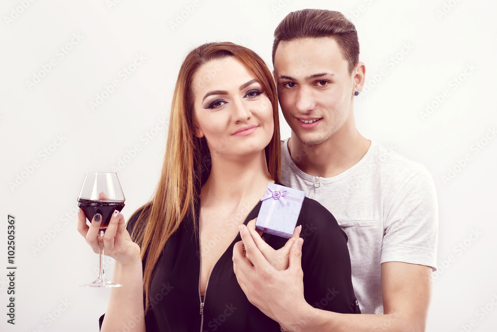 young man gives gift, valentines day theme young man gives gift, valentines day theme