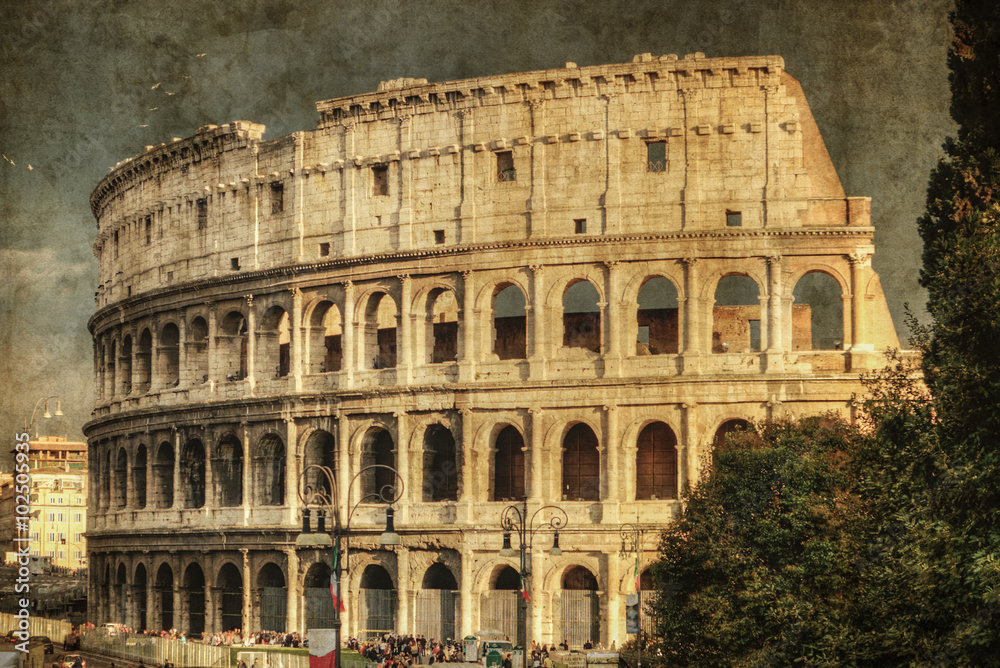 The Rome Colosseum. Retro toned.