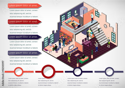 illustration of info graphic interior room concept in isometric graphic