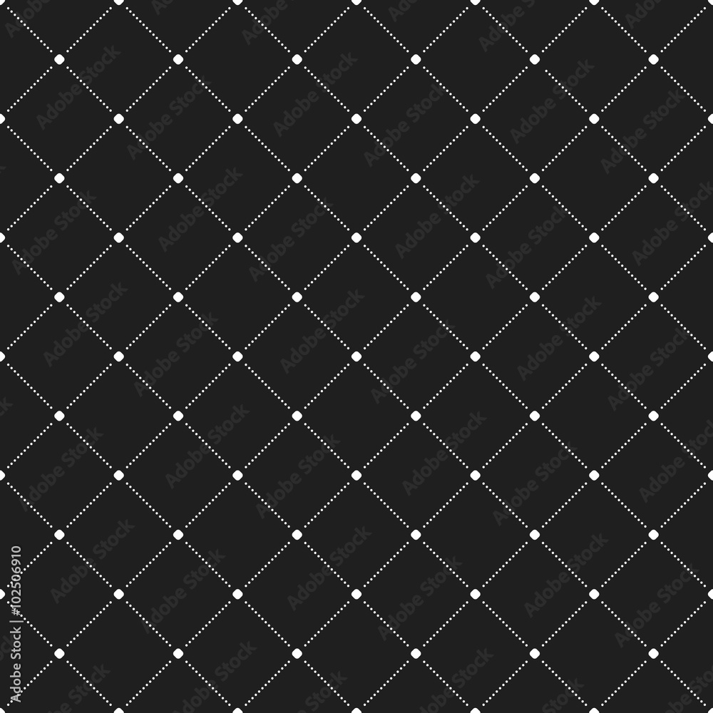 Geometric repeating vector ornament with diagonal dotted lines. Seamless abstract modern black and white pattern Geometric repeating vector ornament with diagonal dotted lines. Seamless abstract modern black and white pattern