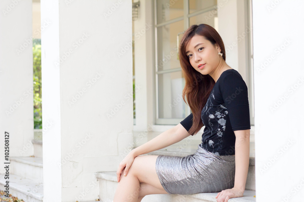 Portrait of thai adult businesswoman beautiful girl relax and smile Portrait of thai adult businesswoman beautiful girl relax and smile
