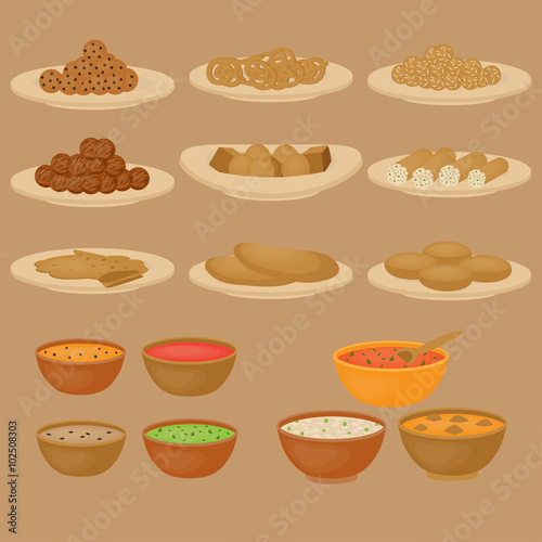 Vedic Indian cuisine, set of vegetarian healthy food