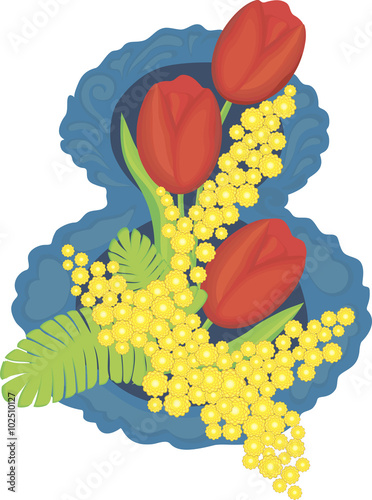 Wishcard for Womens \ Mothers day. Mimosa & tulips.