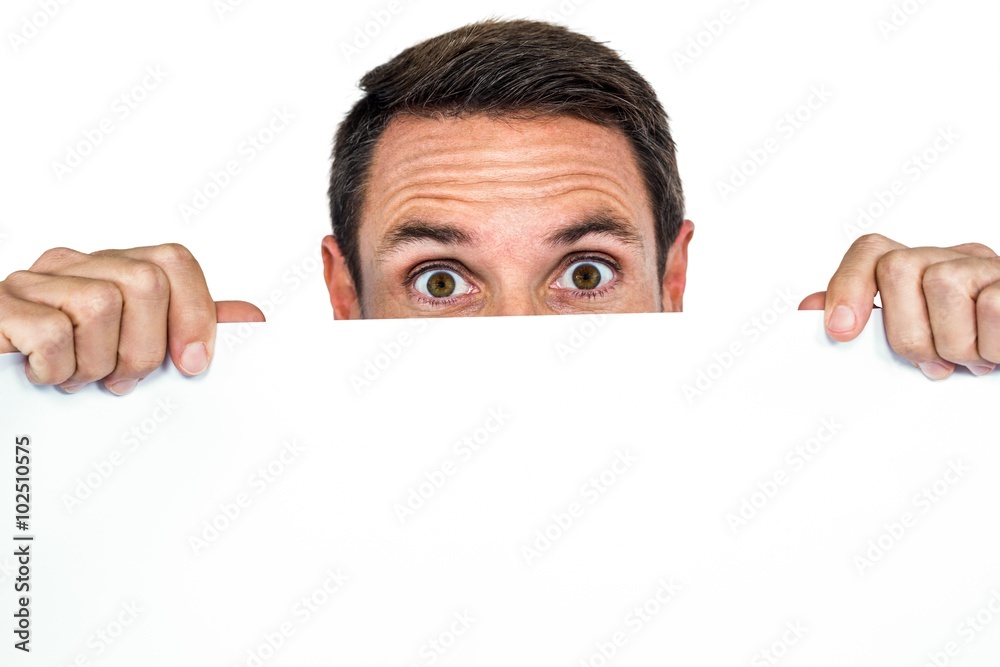 Man holding blank sheet 