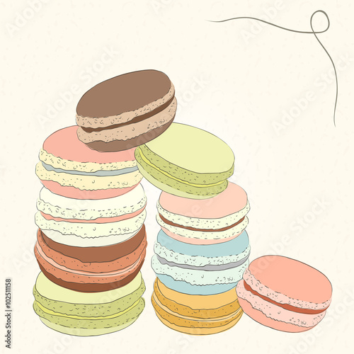 Set of colorful doodle macaroon. Sketch macaroon. Macaroons hand