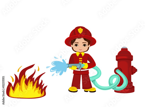 Cartoon illustration of a firefighter boy.