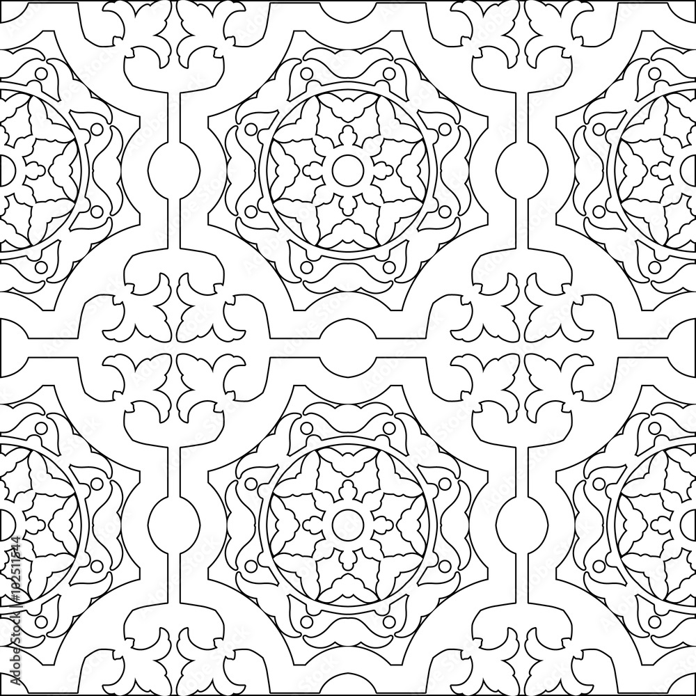 Unique coloring book square page for adults - seamless pattern tile