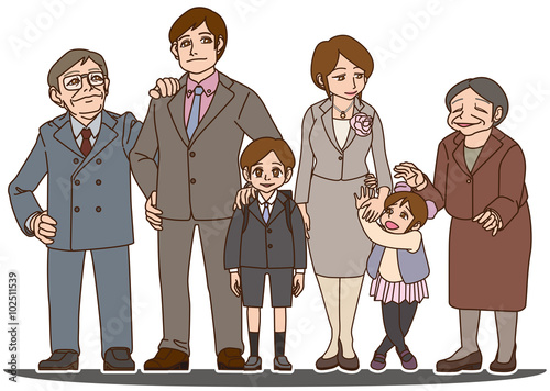 小学校入学おめでとう（僕の家族と、おじいちゃん、おばあちゃん)