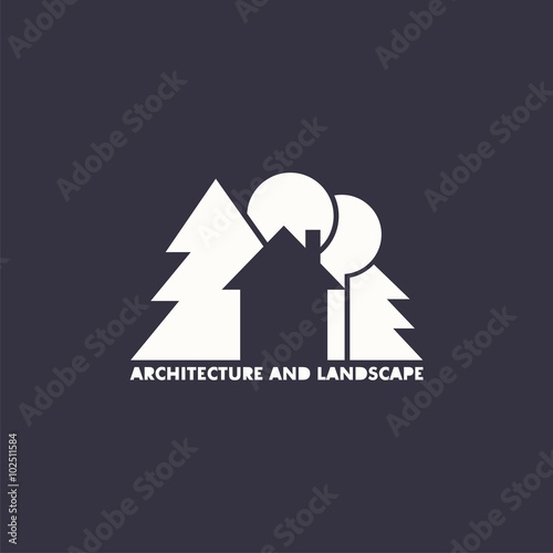 logo house with trees. Vector logo design. Vector Illustration.
