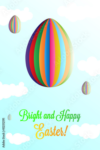 Easter greeting card. Paper folded colorful eggs.