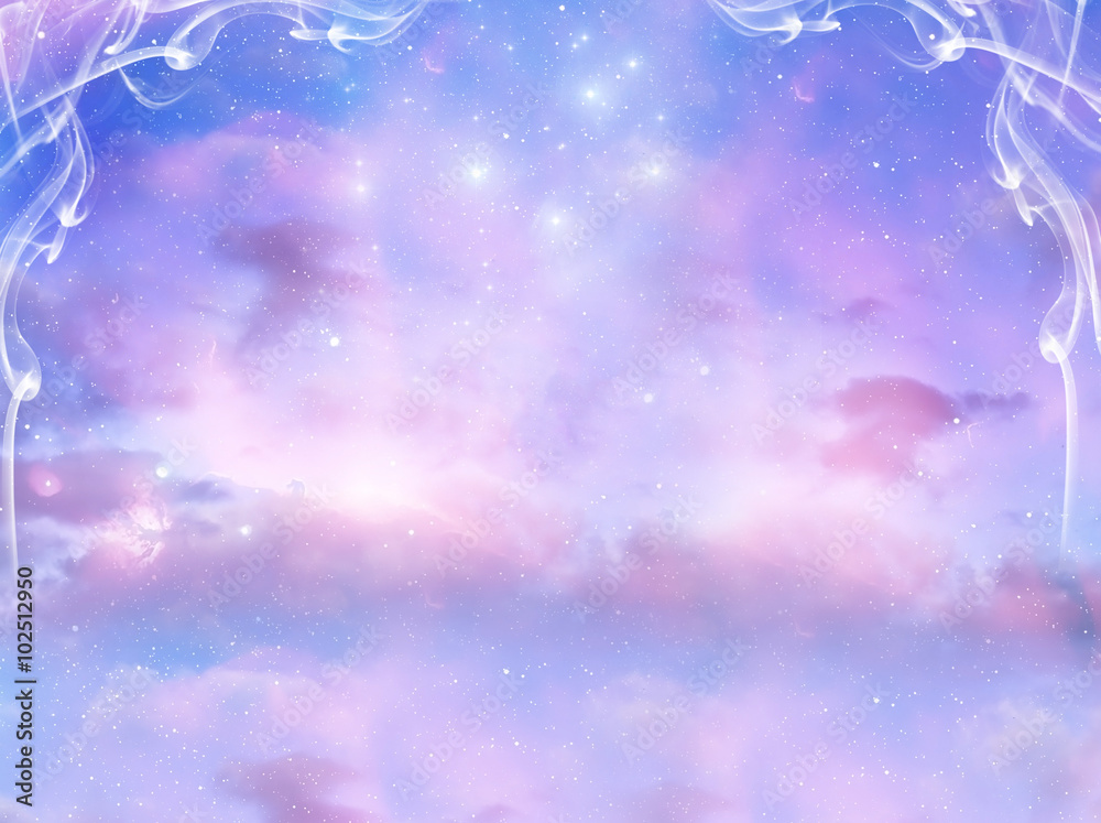 mystical background with cloudy sky and magic stars 