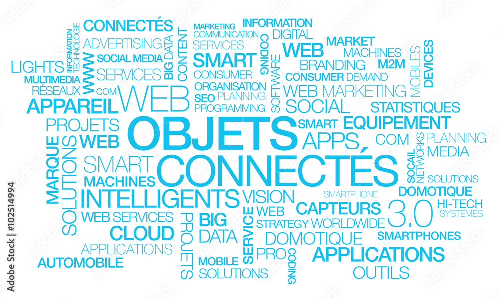 Fototapeta premium Objets Connectés appareils intelligents domotique internet des objets nuage de mots texte