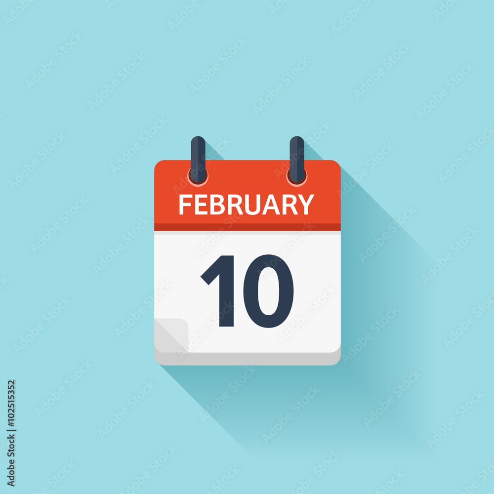 February 10. Vector flat daily calendar icon. Date and time, day, month. Holiday. February 10. Vector flat daily calendar icon. Date and time, day, month. Holiday.