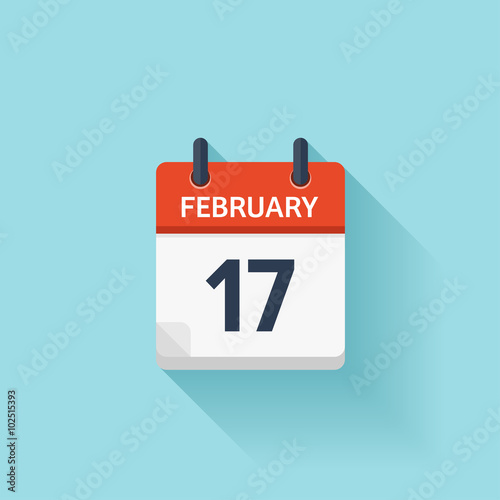 February 17. Vector flat daily calendar icon. Date and time, day, month. Holiday.