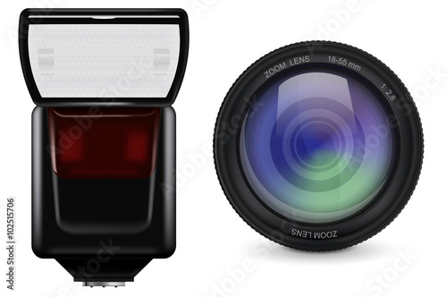 lens and flash. photographic accessories.
