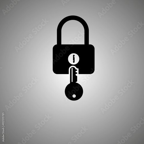 Detailed closeup lock with key. Lock position, closed. Vector EPS 10 illustration.