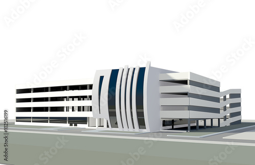 Valokuvatapetti concept of multi-storey car park 3d isolated on white