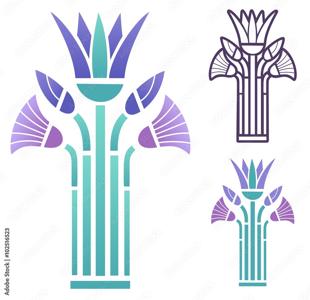 Ancient Egyptian papyrus motif in Art Deco style and colors Stock Vector |  Adobe Stock