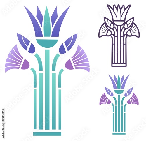Ancient Egyptian papyrus motif in Art Deco style and colors 