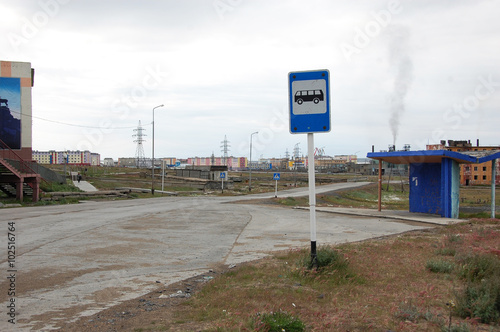 Bus stop at Arctic town Pevek photo