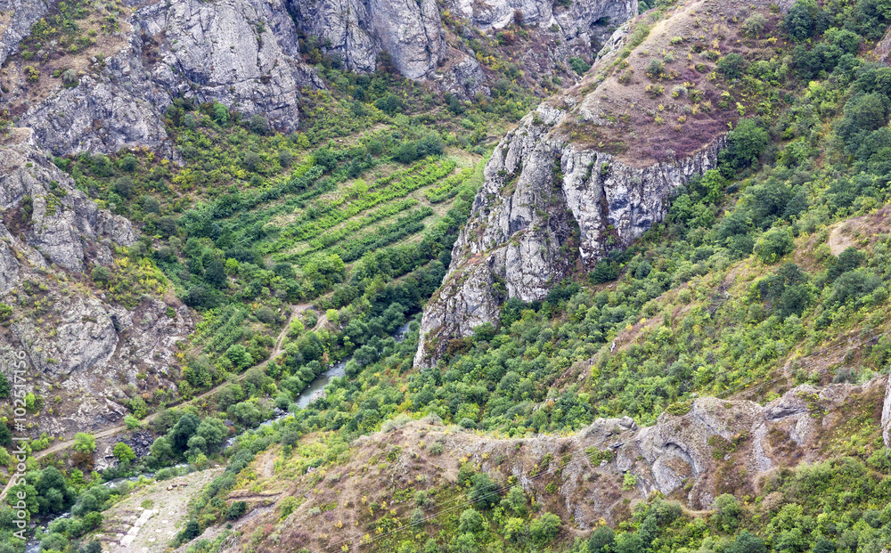 Obraz premium Mountain landscape. The landscape in Armenia (Tatev). The canyon next to the cable car 
