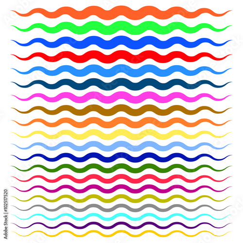 Colorful wavy, zigzag lines from thick to thin
