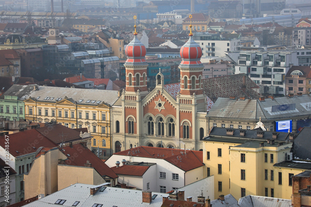 Great synagogue in Plzen from rooftop
