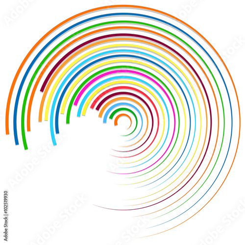 Random colorful circular, concentric lines abstract element