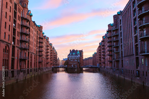 Historic Speicherstadt (houses and bridges) in Hamburg