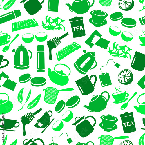 tea theme green simple icons seamless pattern eps10