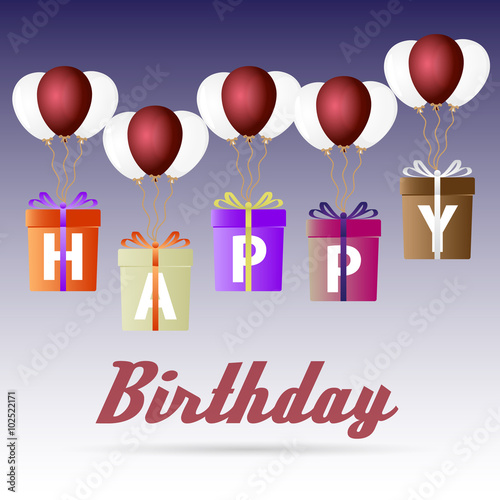 happy birthday variations gift package soaring with helium balloons icons set eps10