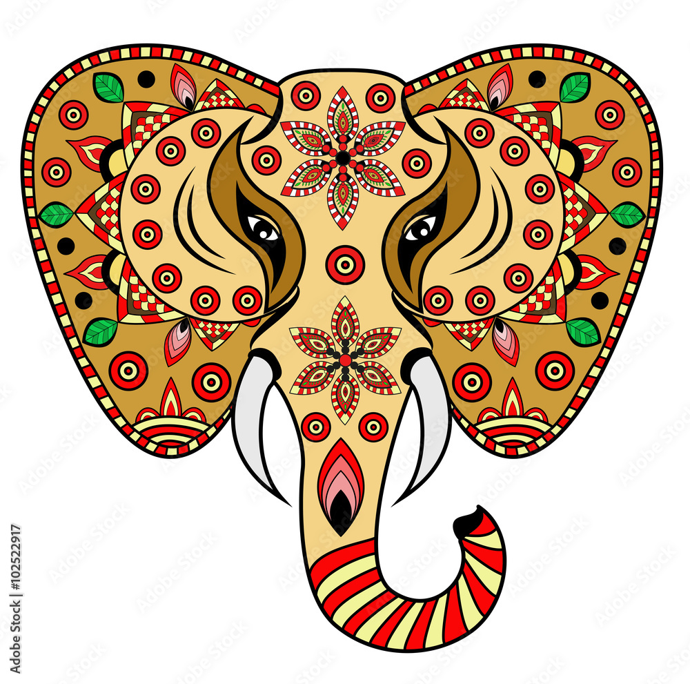 Decorated elephant's head vector, testa di elefante decorata vettoriale  Stock Vector | Adobe Stock