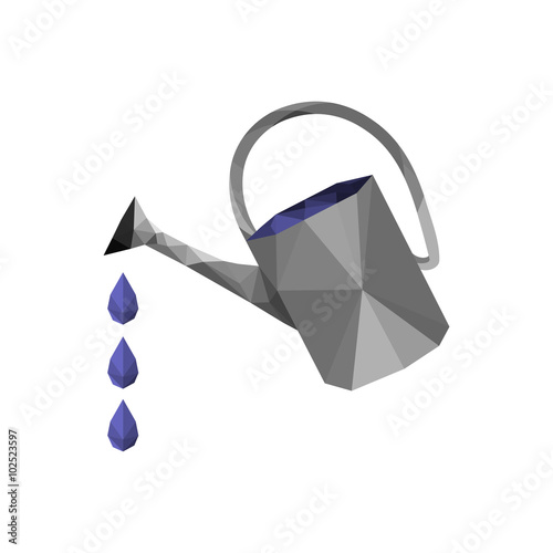 Illustration of origami watering can with water drops
