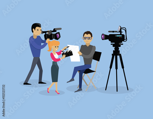 Camera Crew Team People Group Flat Style