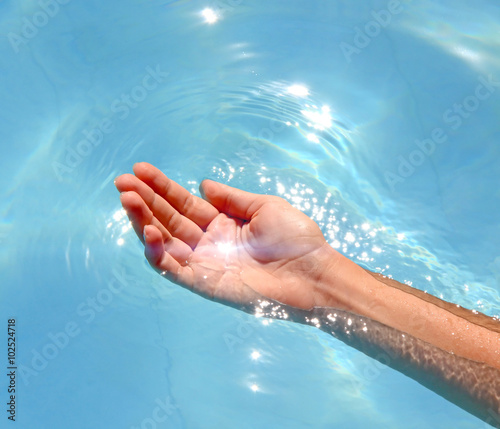 Hand on water surface