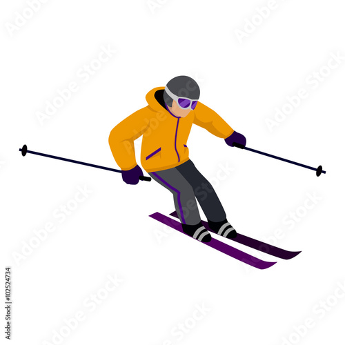 People Skiing Flat Style Design