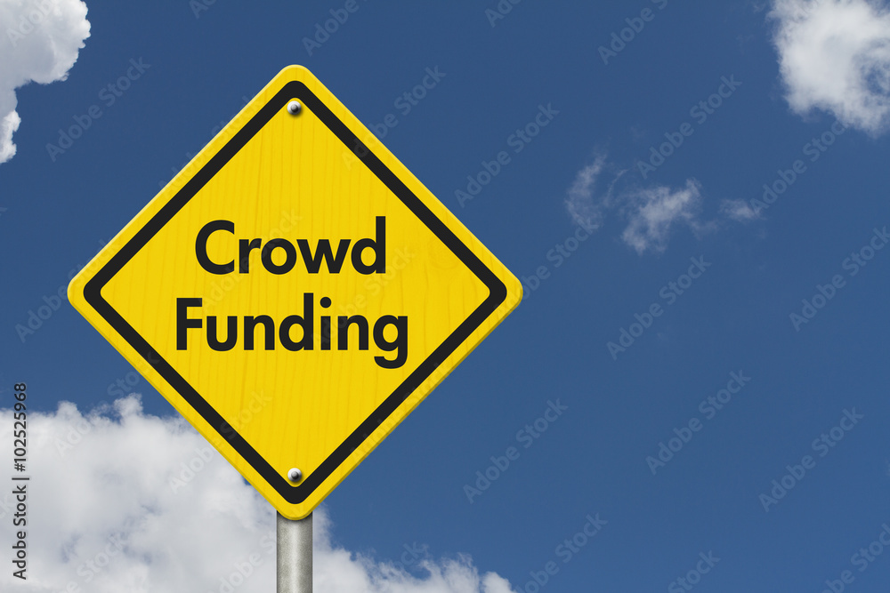 Yellow Warning Crowd Funding Highway Road Sign Yellow Warning Crowd Funding Highway Road Sign