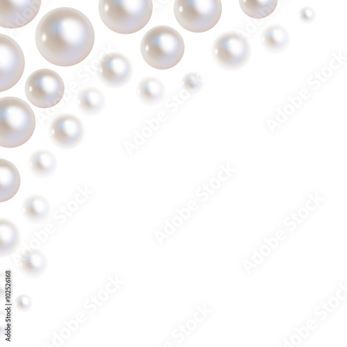 Pearls vector bokeh in the corner on a white background.