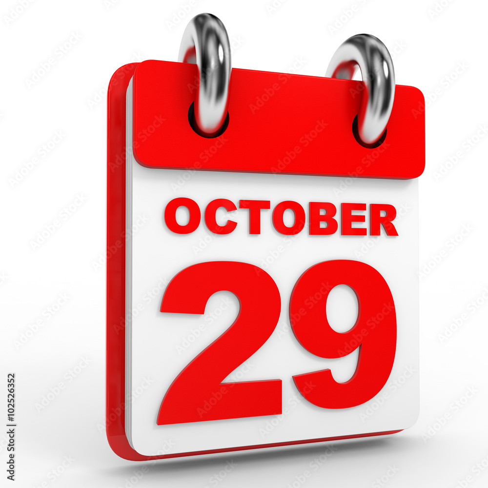 29 october calendar on white background. 29 october calendar on white background.