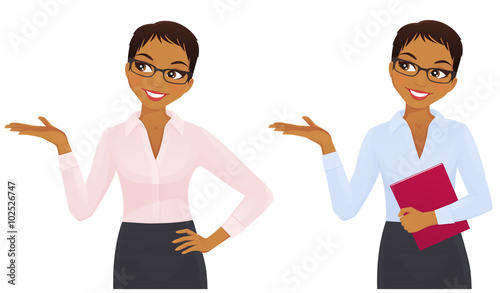 Elegant business woman showing looking up