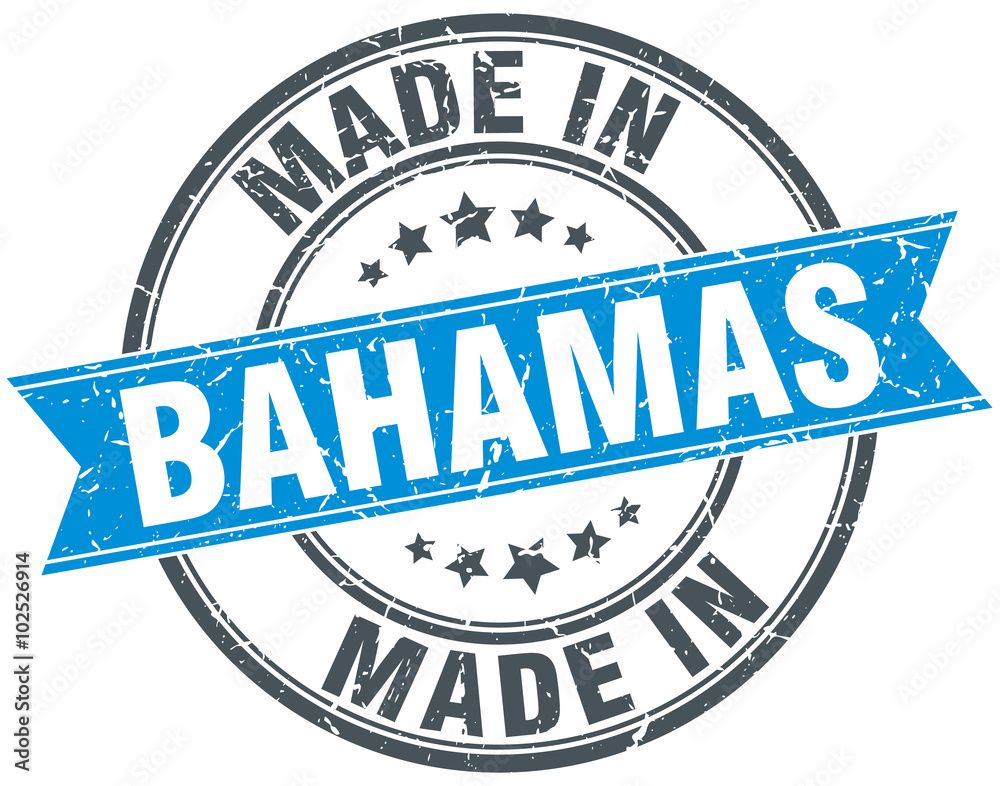 made in Bahamas blue round vintage stamp