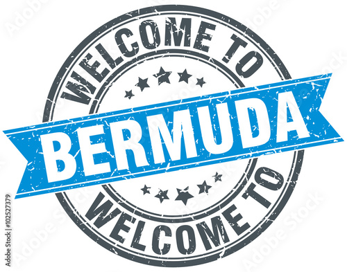 welcome to Bermuda blue round vintage stamp