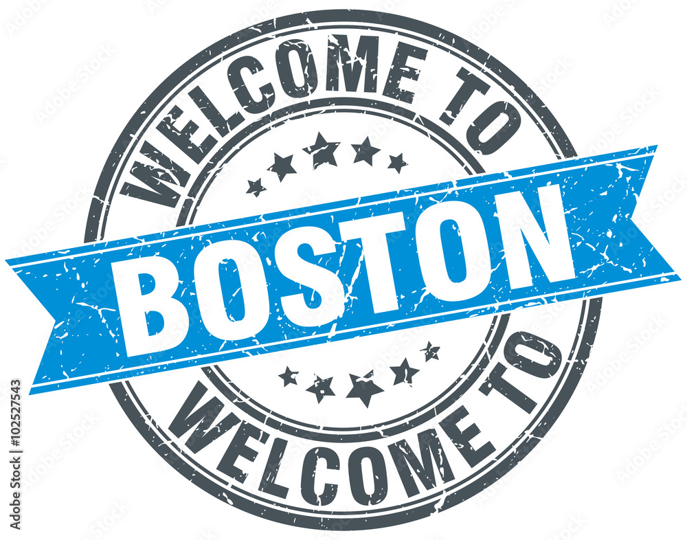 welcome to Boston blue round vintage stamp