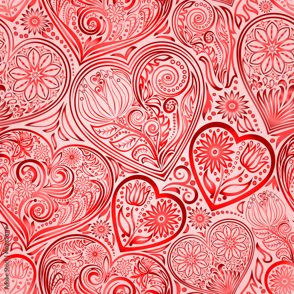 Valentine Day seamless background with hearts and flowers. Hand drawing floral motif vintage vector EPS-8 texture. The ability to change colors without loss of seamlessness.
Valentine Day seamless background with hearts and flowers. Hand drawing floral motif vintage vector EPS-8 texture. The ability to change colors without loss of seamlessness.
