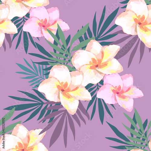 Watercolor seamless pattern of exotic flowers.