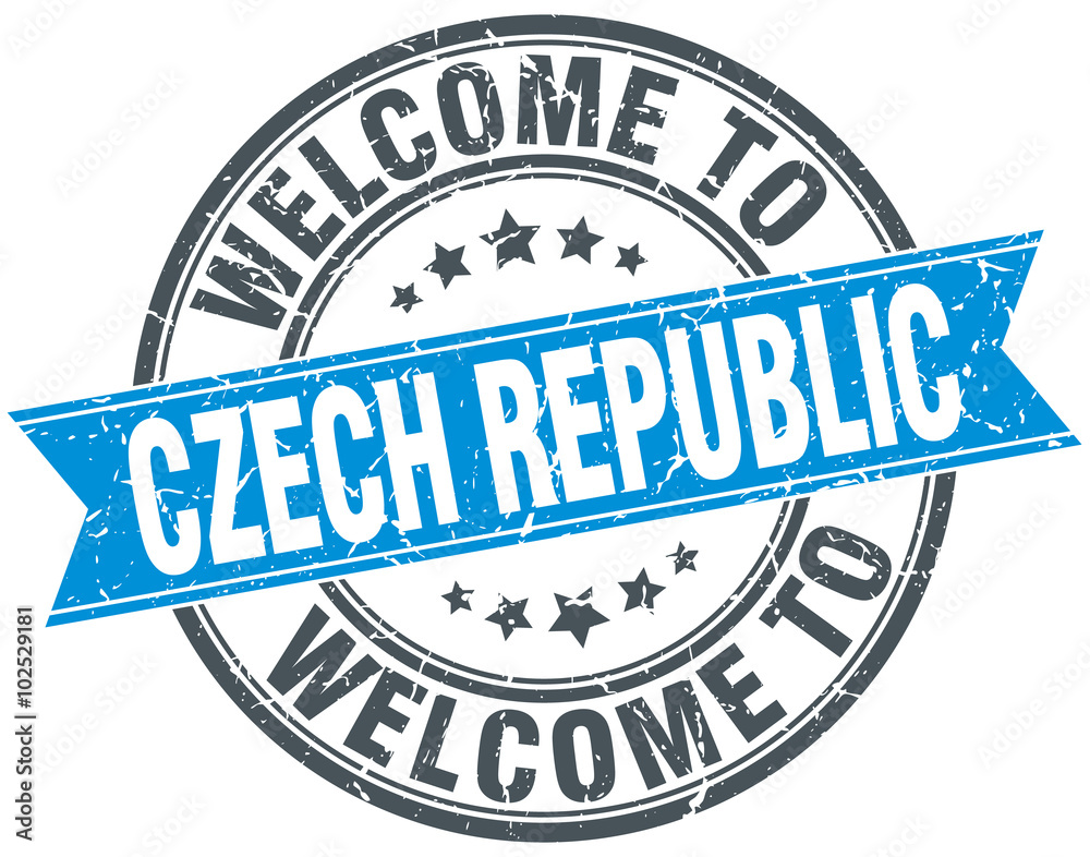 Fototapeta premium welcome to Czech Republic blue round vintage stamp